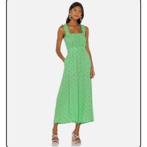 Faithfull The Brand S 4 Green Floral Wide-Leg Jumpsuit